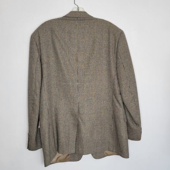 Burberrys' Sport Coat Houndstooth 1990s Navy Tan Academia Men 42R - Picture 2 of 15